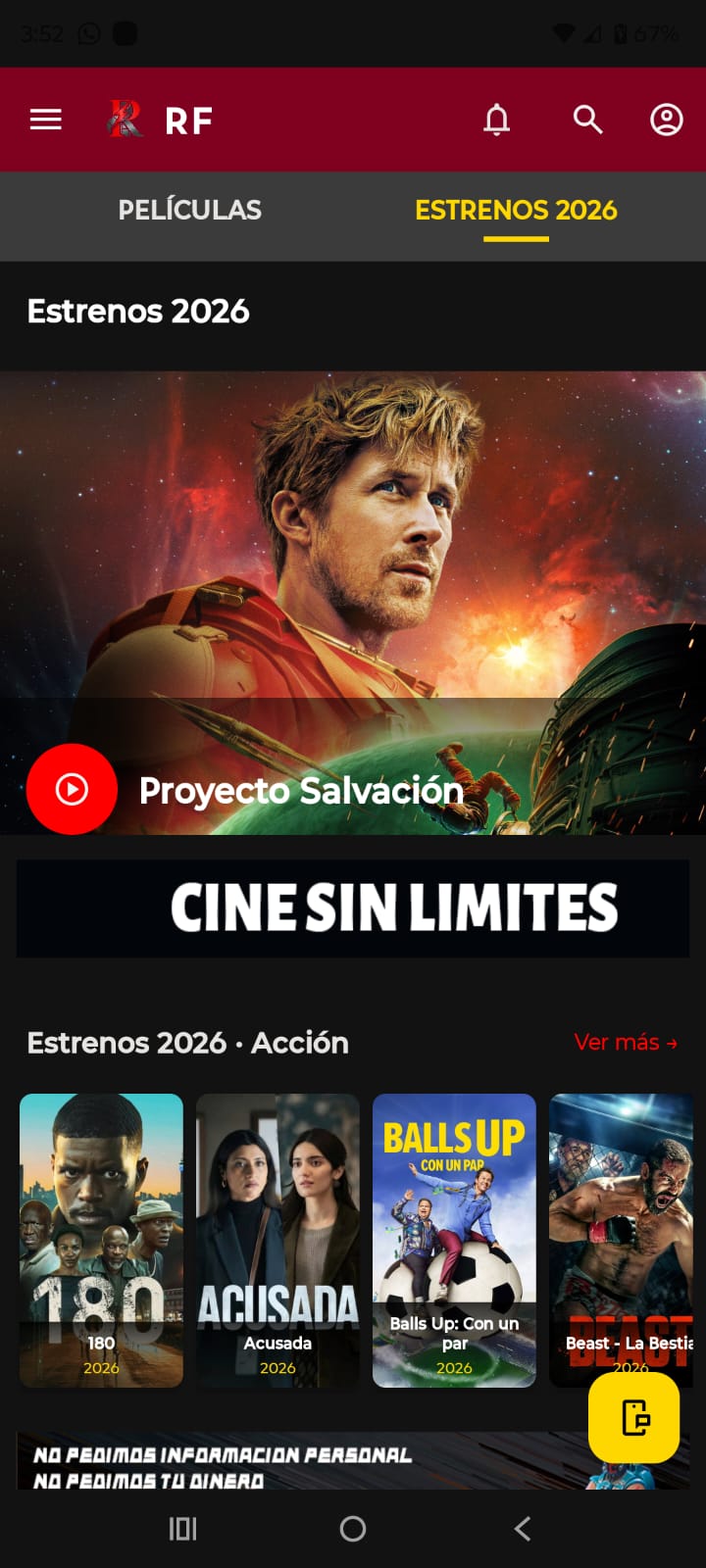 Pantalla principal RayitoFilms